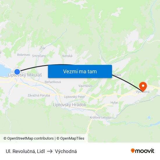 Ul. Revolučná, Lidl to Východná map