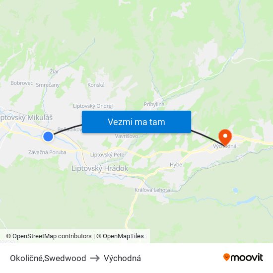 Okoličné,Swedwood to Východná map