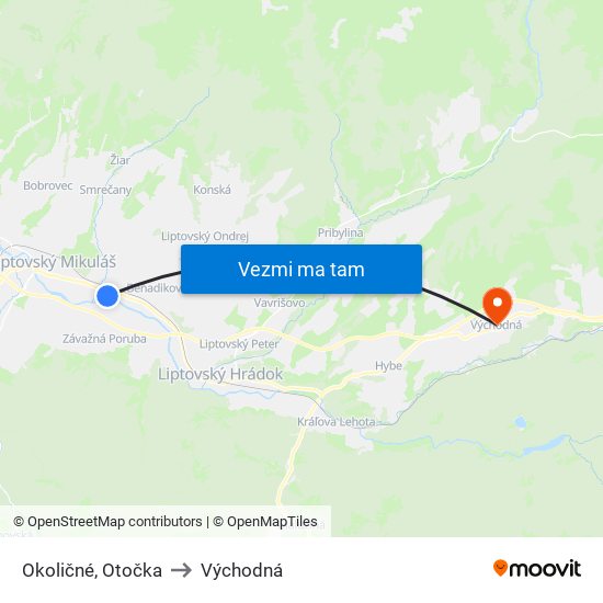 Okoličné, Otočka to Východná map