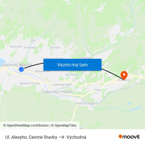 Ul. Alexyho, Cestné Stavby to Východná map