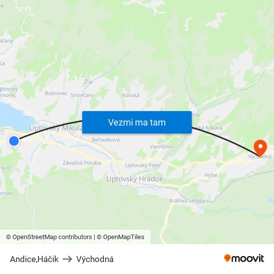 Andice,Háčik to Východná map