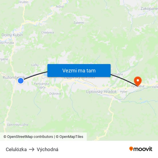 Celulózka to Východná map