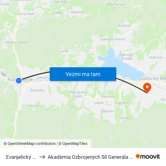 Evanjelický Kostol to Akadémia Ozbrojených Síl Generála M.R. Štefánika map