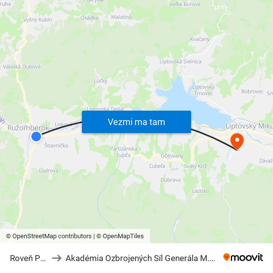 Roveň Poľná to Akadémia Ozbrojených Síl Generála M.R. Štefánika map