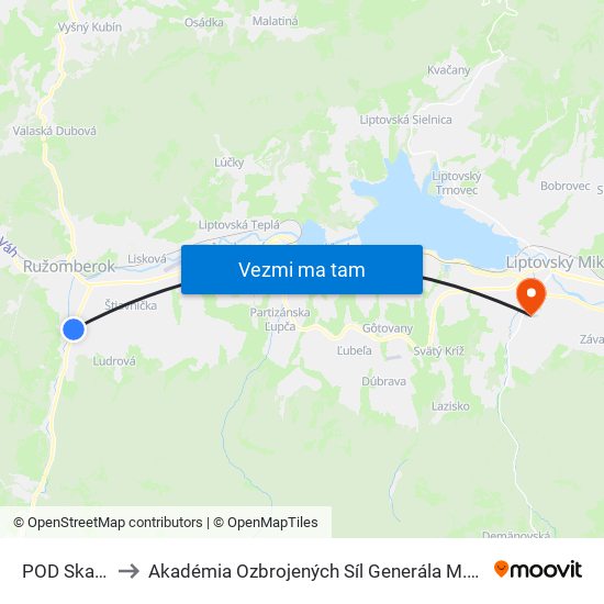 POD Skalami to Akadémia Ozbrojených Síl Generála M.R. Štefánika map