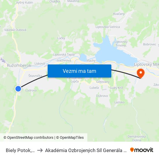 Biely Potok,Raveň to Akadémia Ozbrojených Síl Generála M.R. Štefánika map