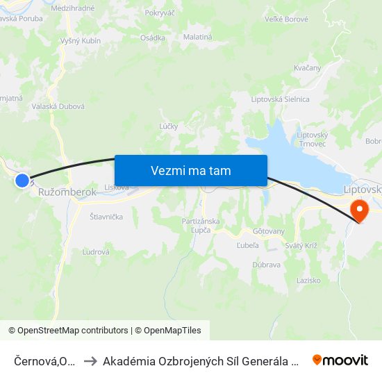 Černová,Otočka to Akadémia Ozbrojených Síl Generála M.R. Štefánika map