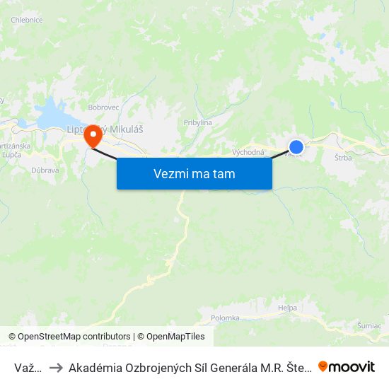 Važec to Akadémia Ozbrojených Síl Generála M.R. Štefánika map