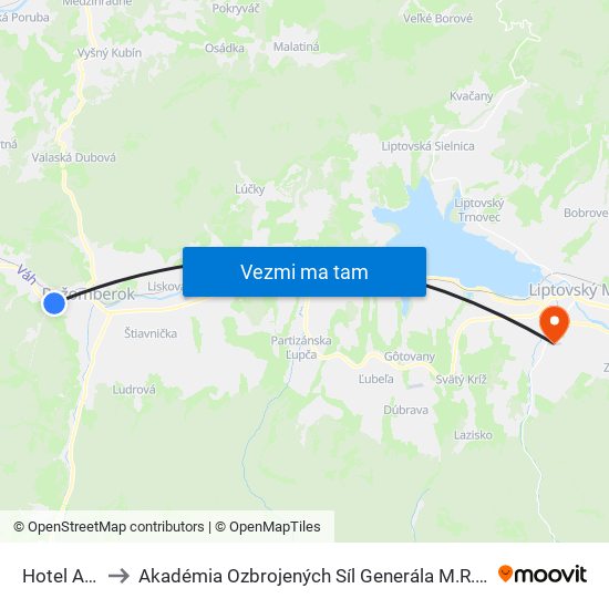 Hotel Ačko to Akadémia Ozbrojených Síl Generála M.R. Štefánika map