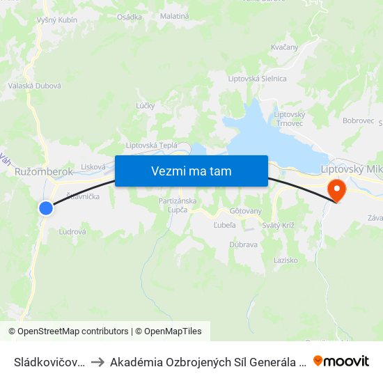 Sládkovičova,Seat to Akadémia Ozbrojených Síl Generála M.R. Štefánika map