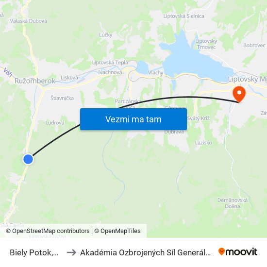 Biely Potok,Slovpap to Akadémia Ozbrojených Síl Generála M.R. Štefánika map