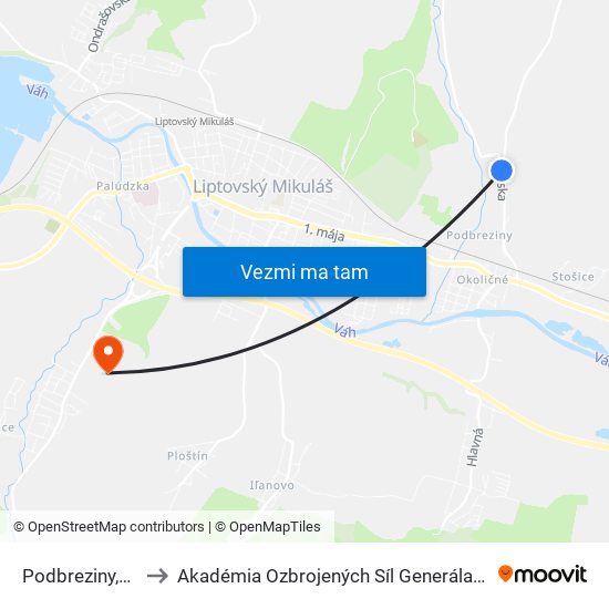 Podbreziny,Otočka to Akadémia Ozbrojených Síl Generála M.R. Štefánika map