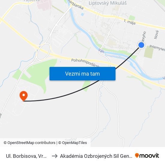 Ul. Borbisova, Vrbický Cintorín to Akadémia Ozbrojených Síl Generála M.R. Štefánika map