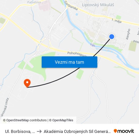 Ul. Borbisova, Bytovky to Akadémia Ozbrojených Síl Generála M.R. Štefánika map