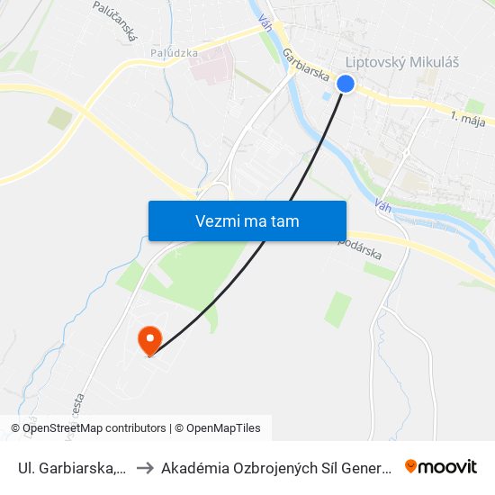 Ul. Garbiarska, Centrum to Akadémia Ozbrojených Síl Generála M.R. Štefánika map