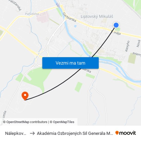 Nálepkova,Vps to Akadémia Ozbrojených Síl Generála M.R. Štefánika map