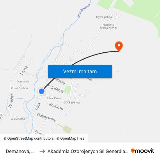 Demänová, Zvonica to Akadémia Ozbrojených Síl Generála M.R. Štefánika map