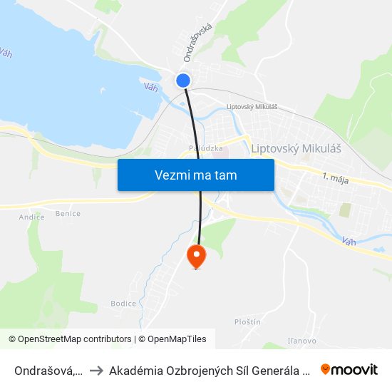 Ondrašová, Most to Akadémia Ozbrojených Síl Generála M.R. Štefánika map