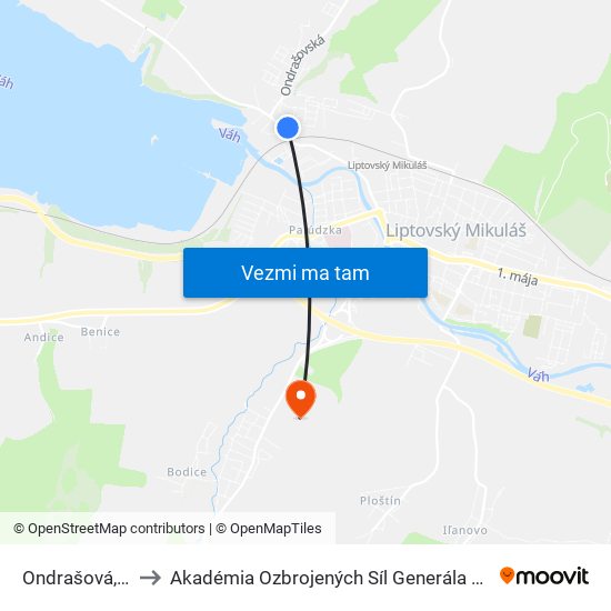 Ondrašová, Most to Akadémia Ozbrojených Síl Generála M.R. Štefánika map