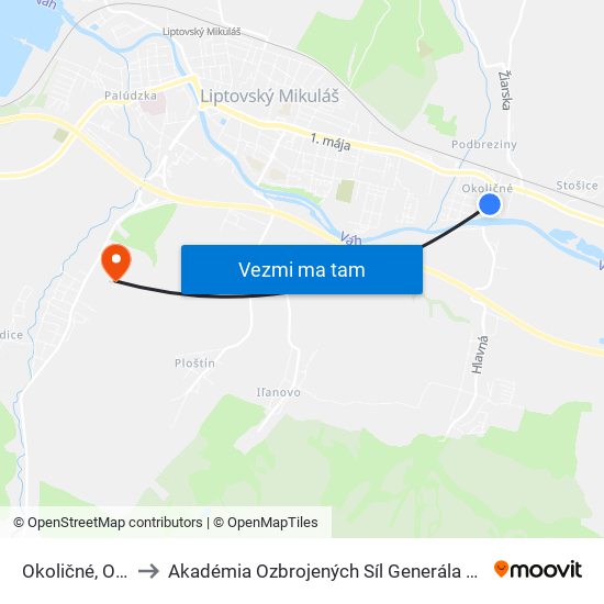 Okoličné, Otočka to Akadémia Ozbrojených Síl Generála M.R. Štefánika map