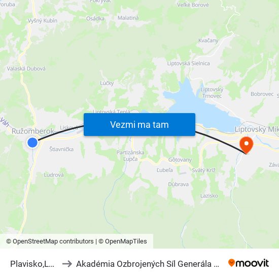 Plavisko,Lavička to Akadémia Ozbrojených Síl Generála M.R. Štefánika map