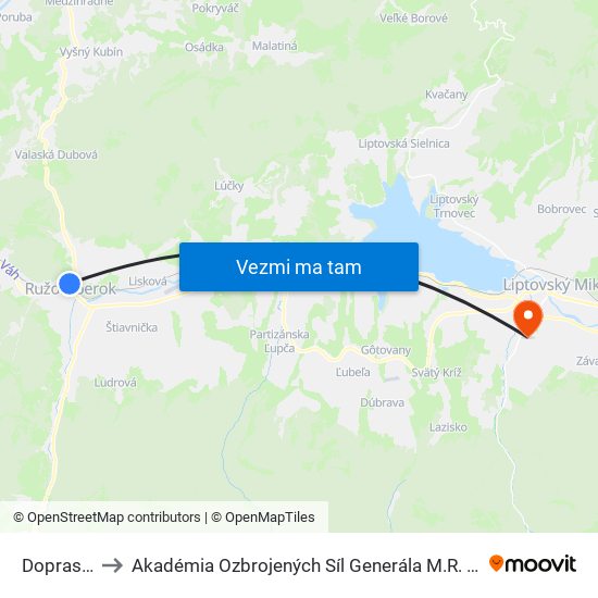 Doprastav to Akadémia Ozbrojených Síl Generála M.R. Štefánika map