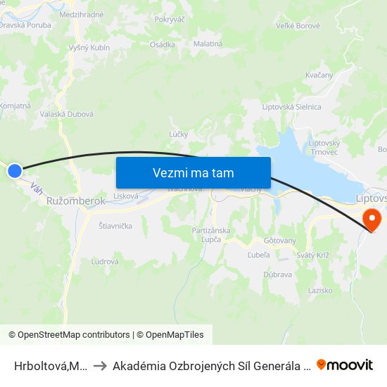 Hrboltová,Mlynská to Akadémia Ozbrojených Síl Generála M.R. Štefánika map