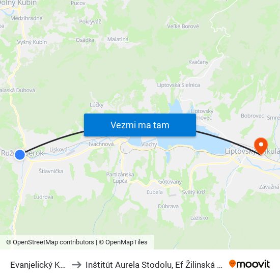 Evanjelický Kostol to Inštitút Aurela Stodolu, Ef Žilinská Univerzita map