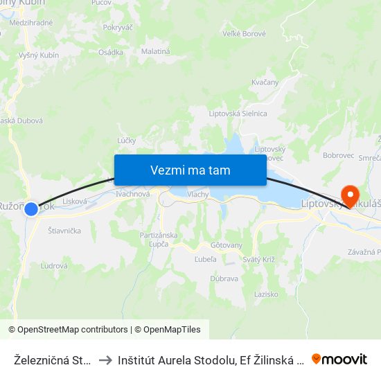 Železničná Stanica to Inštitút Aurela Stodolu, Ef Žilinská Univerzita map