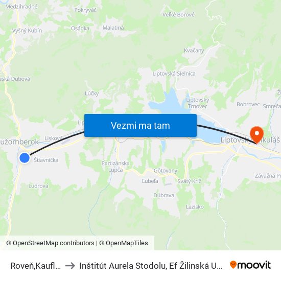 Roveň,Kaufland to Inštitút Aurela Stodolu, Ef Žilinská Univerzita map