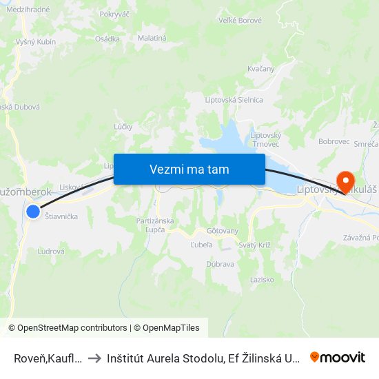 Roveň,Kaufland to Inštitút Aurela Stodolu, Ef Žilinská Univerzita map