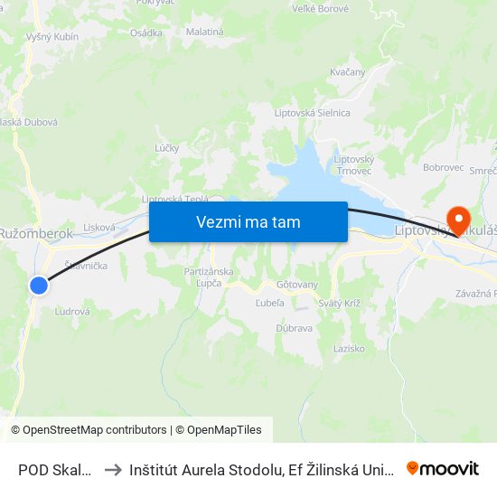 POD Skalami to Inštitút Aurela Stodolu, Ef Žilinská Univerzita map