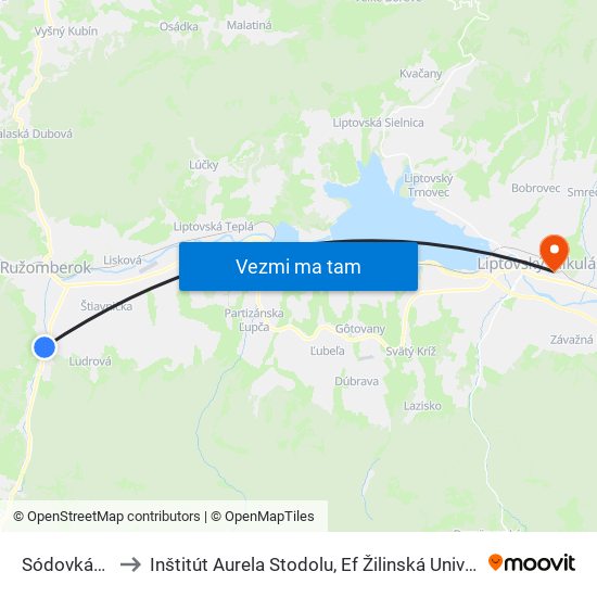 Sódovkáreň to Inštitút Aurela Stodolu, Ef Žilinská Univerzita map