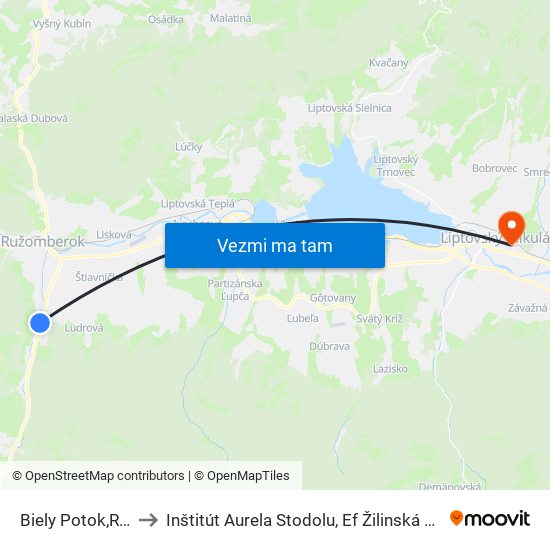 Biely Potok,Raveň to Inštitút Aurela Stodolu, Ef Žilinská Univerzita map