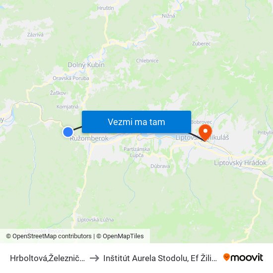 Hrboltová,Železničná Stanica to Inštitút Aurela Stodolu, Ef Žilinská Univerzita map