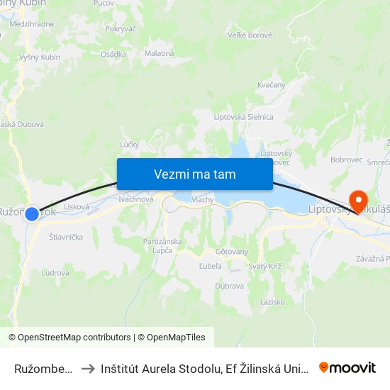 Ružomberok to Inštitút Aurela Stodolu, Ef Žilinská Univerzita map