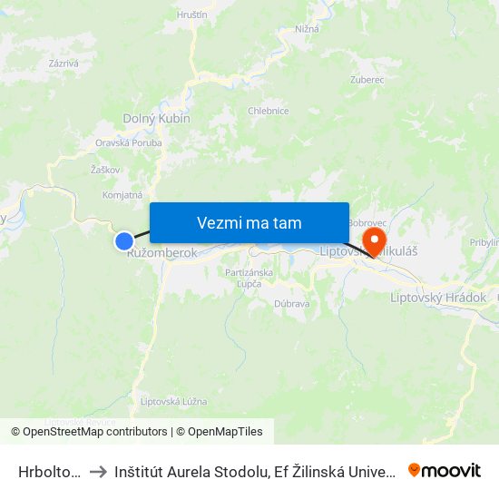 Hrboltová to Inštitút Aurela Stodolu, Ef Žilinská Univerzita map