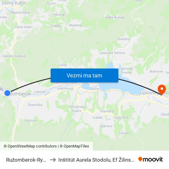 Ružomberok-Rybárpole to Inštitút Aurela Stodolu, Ef Žilinská Univerzita map