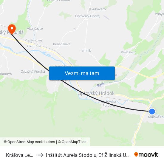 Kráľova Lehota to Inštitút Aurela Stodolu, Ef Žilinská Univerzita map