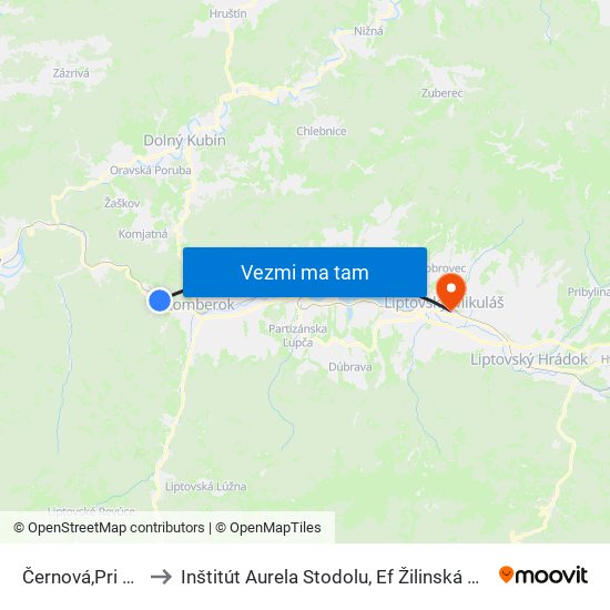 Černová,Pri Váhu to Inštitút Aurela Stodolu, Ef Žilinská Univerzita map