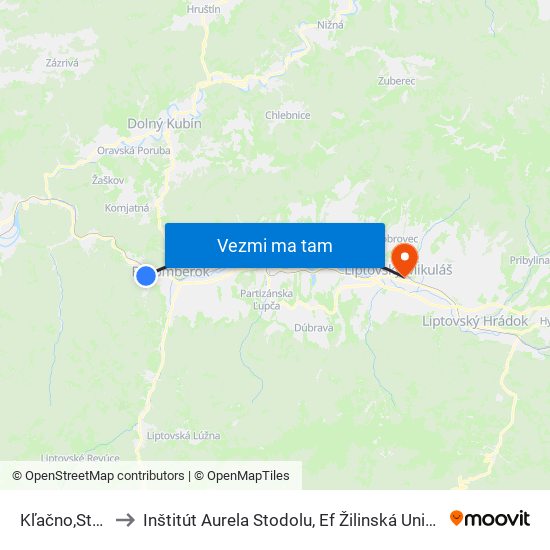 Kľačno,Stred to Inštitút Aurela Stodolu, Ef Žilinská Univerzita map