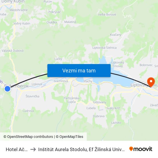 Hotel Ačko to Inštitút Aurela Stodolu, Ef Žilinská Univerzita map