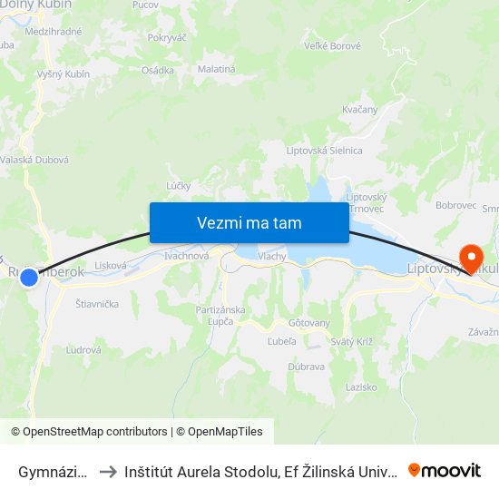 Gymnázium to Inštitút Aurela Stodolu, Ef Žilinská Univerzita map