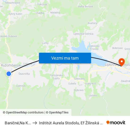 Baničné,Na Kopci to Inštitút Aurela Stodolu, Ef Žilinská Univerzita map