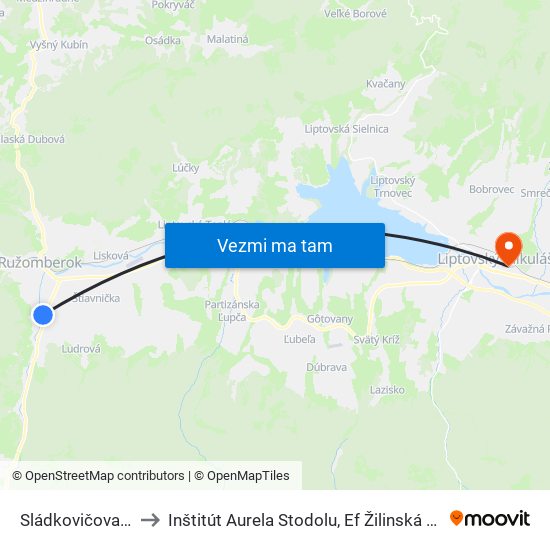 Sládkovičova,Seat to Inštitút Aurela Stodolu, Ef Žilinská Univerzita map