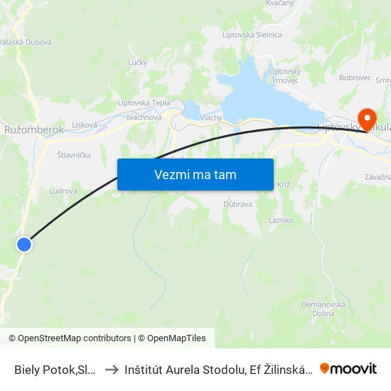 Biely Potok,Slovpap to Inštitút Aurela Stodolu, Ef Žilinská Univerzita map