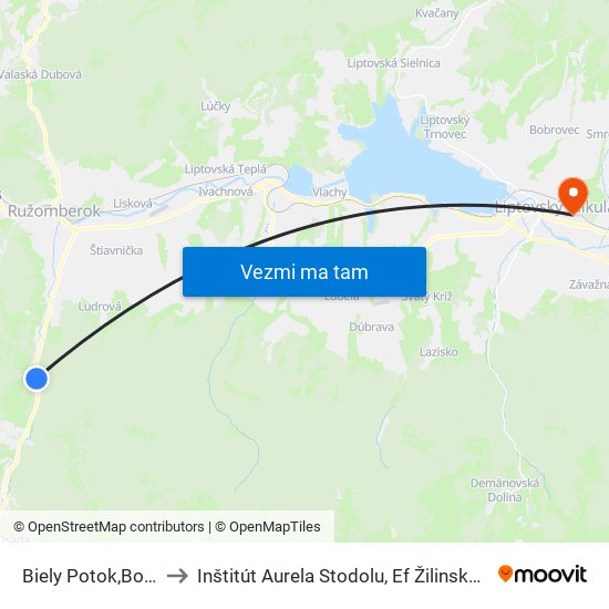 Biely Potok,Bohunka to Inštitút Aurela Stodolu, Ef Žilinská Univerzita map