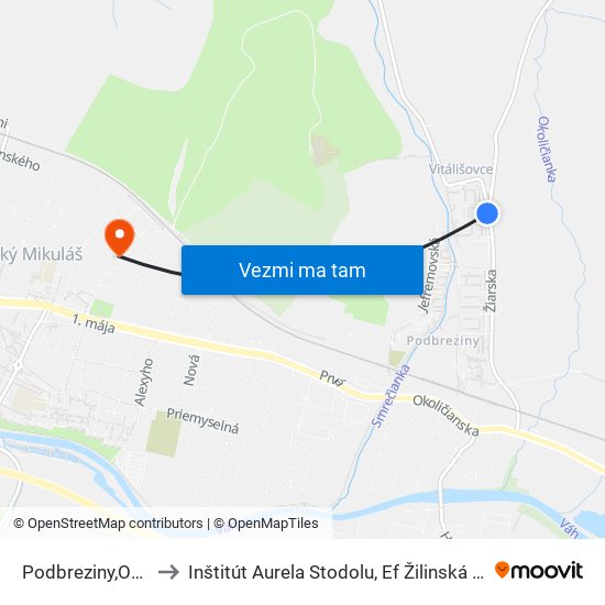Podbreziny,Otočka to Inštitút Aurela Stodolu, Ef Žilinská Univerzita map
