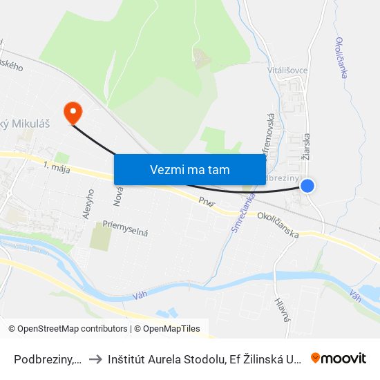 Podbreziny, Juh to Inštitút Aurela Stodolu, Ef Žilinská Univerzita map