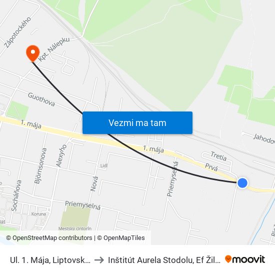 Ul. 1. Mája, Liptovská Mliekareň to Inštitút Aurela Stodolu, Ef Žilinská Univerzita map